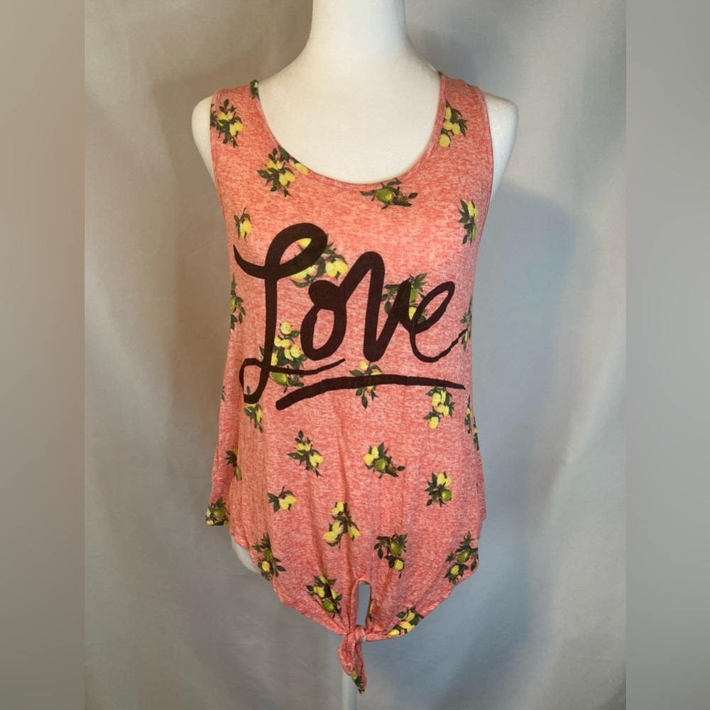 Y2K Self Esteem Pink Tank Top Fruit Lemons Love Tie Size Large